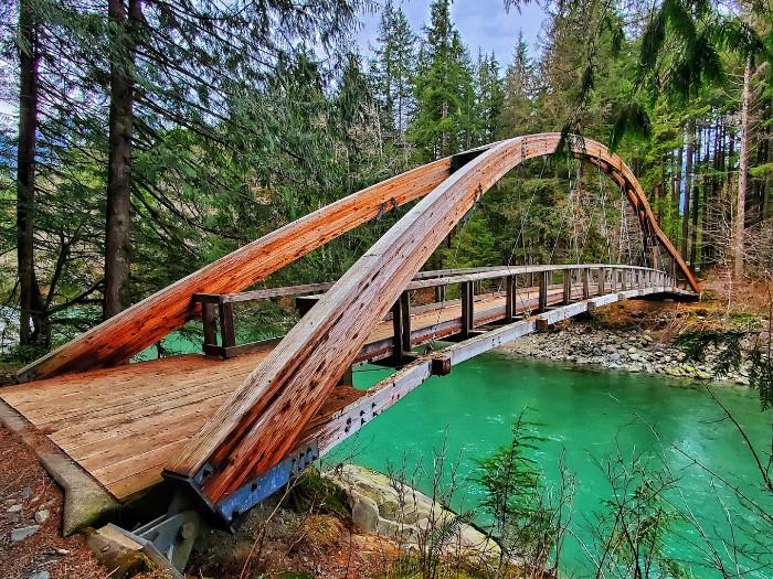 mass timber bridge over scenie water in forest Wood Research and development The Timber experts