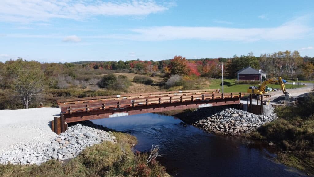 Dillmans Bridge nearing completion with deck panels in place, Nova Scotia