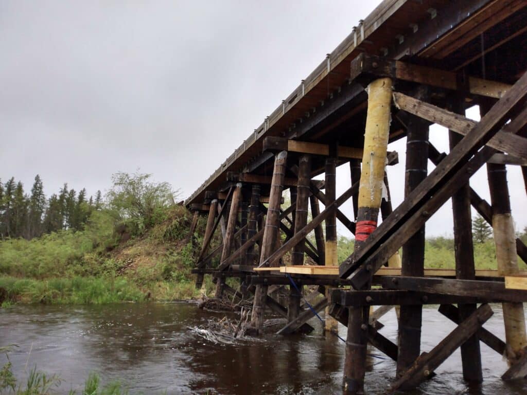 The completed Meadow Lake timber bridge in service
